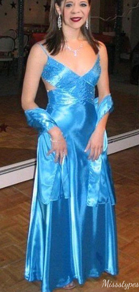 Elegant Spaghetti Strap V-neck A-line Long Prom Dress Ideas, Evening Party Dresses,ZX1110