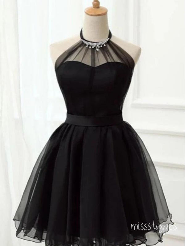 Halter Black Tulle Beaded Lady Mini New Arrival Homecoming Dresses,HM167