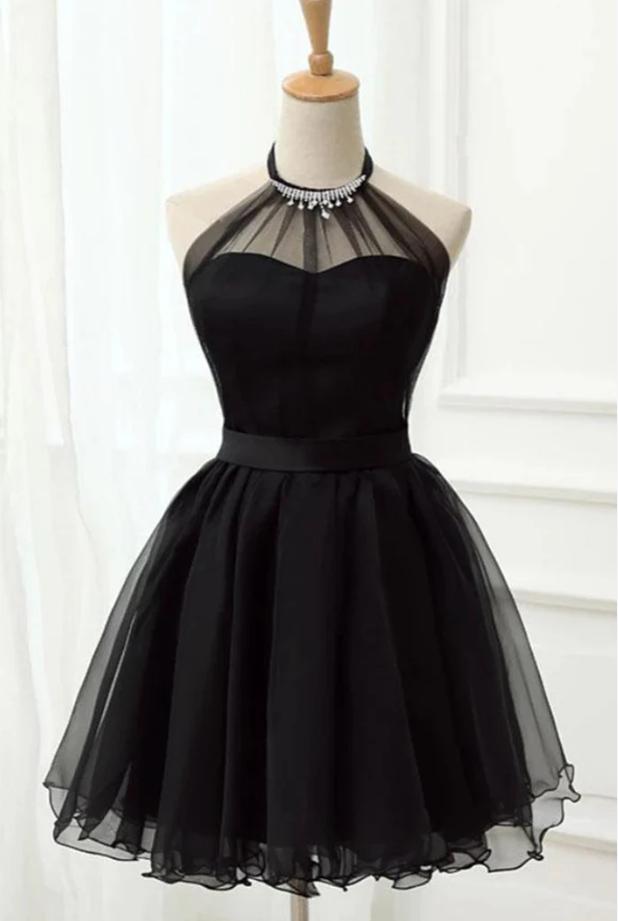 Halter Black Tulle Beaded Lady Mini New Arrival Homecoming Dresses,HM167