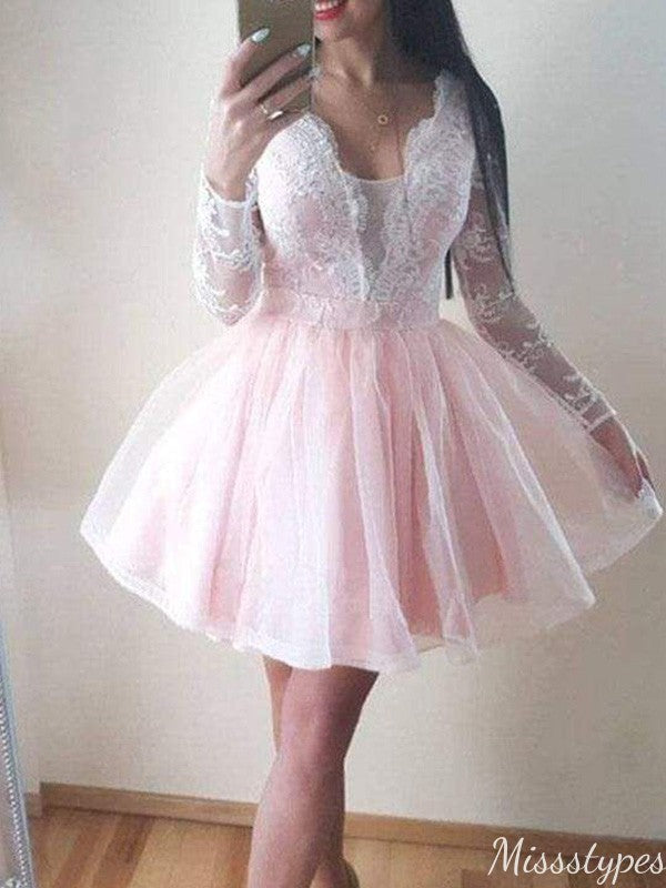 Sexy V-neck Long Sleeves A-line Short Mini Homecoming Dress,HM521