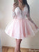 Sexy V-neck Long Sleeves A-line Short Mini Homecoming Dress,HM521