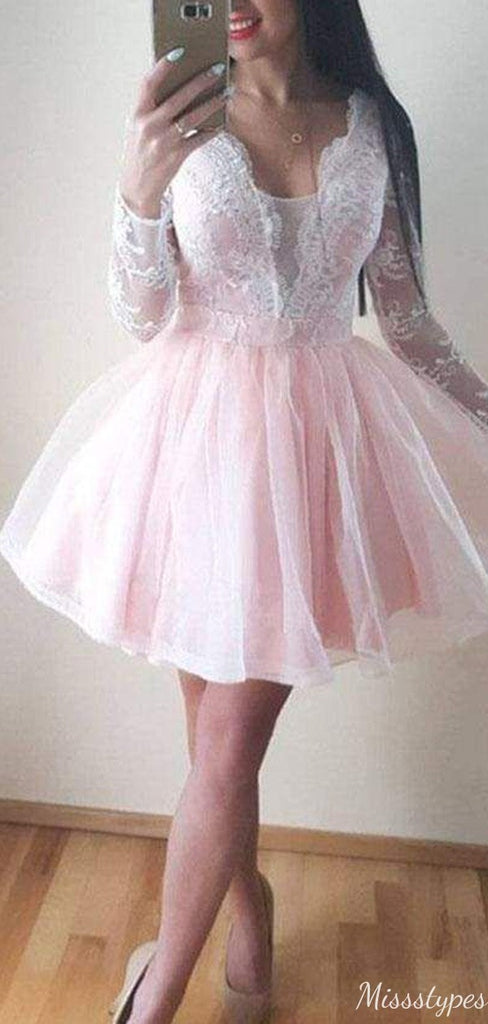 Sexy V-neck Long Sleeves A-line Short Mini Homecoming Dress,HM521