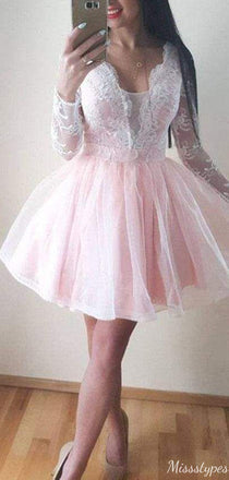 Sexy V-neck Long Sleeves A-line Short Mini Homecoming Dress,HM521