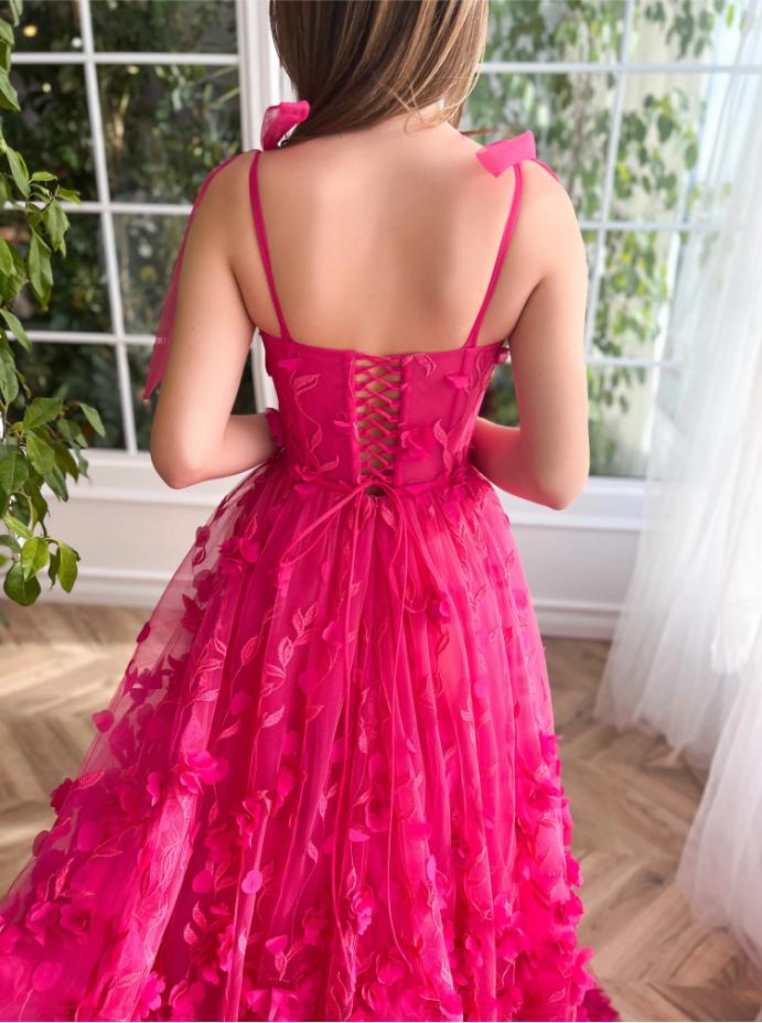 Cute Flower Unique Rose Red Side Slit Long Party Prom Evening Dress,ZX189