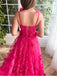 Cute Flower Unique Rose Red Side Slit Long Party Prom Evening Dress,ZX189