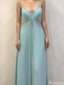 Elegant Spaghetti Strap V-neck A-line Long Prom Dress Ideas, Evening Party Dresses,ZX1113