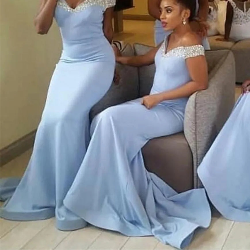 Charming Sky-Blue One Shoulder Mermaid Bridesmaid Dresses Online, BL11