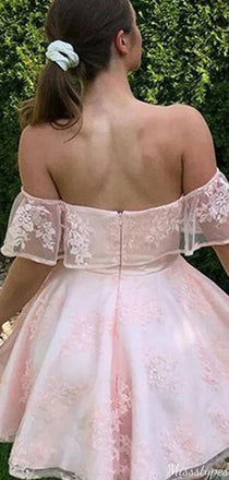 Elegant Sweetheart Off-shoulder Lace A-line Short Mini Homecoming Dress,HM315