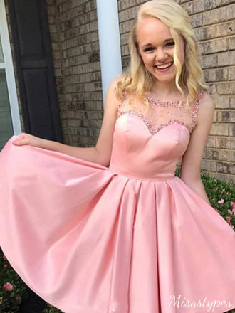Elegant Sweetheart Bateau A-line Short Mini Homecoming Dress,HM316