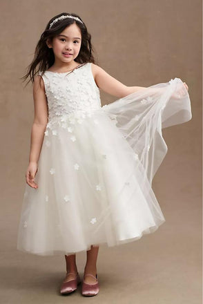 White Empire Tulle Cute Little Flower Girl Dresses, ET51