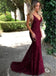 Burgundy Sexy V-Neck Mermaid Spaghetti Strap With Trailing Long Prom Evening Dress,ZX295