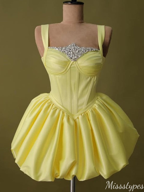 Casual Spaghetti Strap A-line Short Mini Homecoming Dress,HM541
