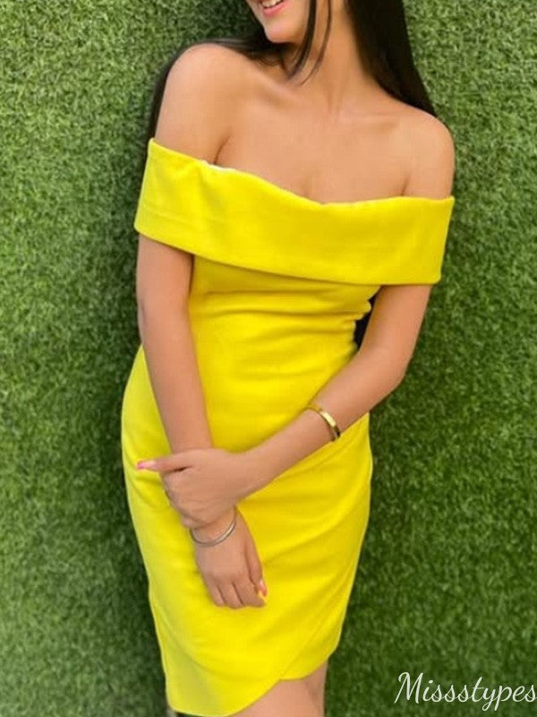 Elegant Off-shoulder Sheath Short Mini Homecoming Dress,HM545