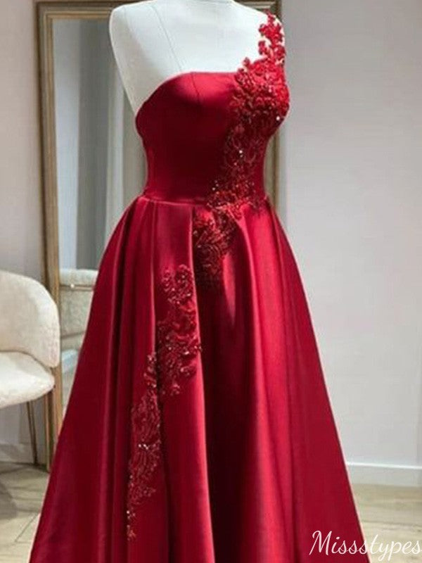 Elegant One-shoulder A-line Long Prom Dress Ideas, Evening Party Dresses,ZX1130