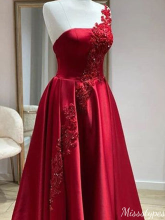 Elegant One-shoulder A-line Long Prom Dress Ideas, Evening Party Dresses,ZX1130