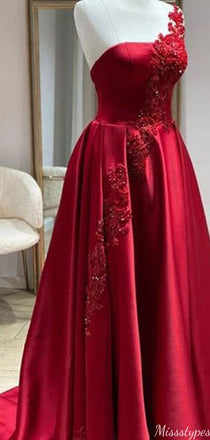 Elegant One-shoulder A-line Long Prom Dress Ideas, Evening Party Dresses,ZX1130