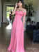 Vintage Pink Off Shoulder Side Slit Women Evening Prom Evening Dress,ZX233