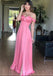 Vintage Pink Off Shoulder Side Slit Women Evening Prom Evening Dress,ZX233