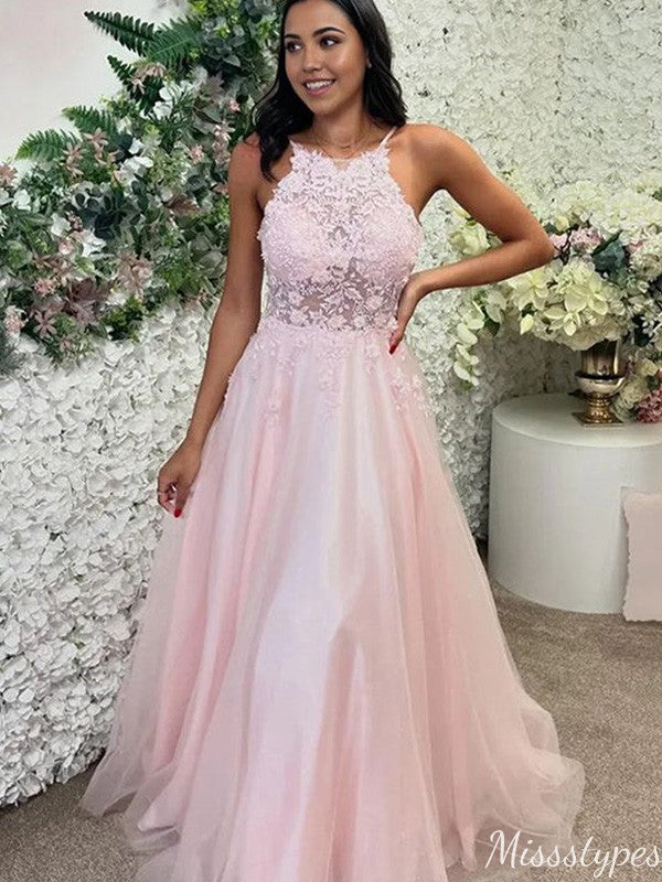 Elegant Halter A-line Long Prom Dress Ideas, Evening Party Dresses,ZX1134