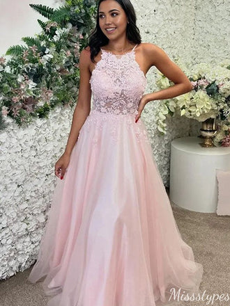 Elegant Halter A-line Long Prom Dress Ideas, Evening Party Dresses,ZX1134