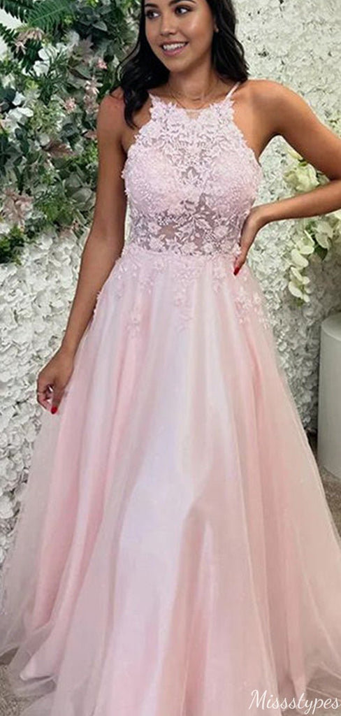 Elegant Halter A-line Long Prom Dress Ideas, Evening Party Dresses,ZX1134