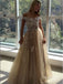 Champagne Appliqued A-Line Off Shoulder Long Women Evening Prom Evening Dress,ZX243