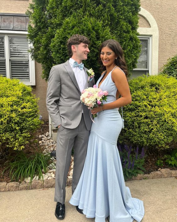 Sexy Blue Mermaid V-neck Maxi Long Prom Dress Ideas, Evening Party Dresses,ZX483