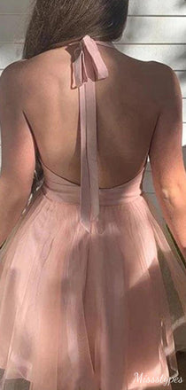 Gorgeous V-neck Halter A-line Short Mini Homecoming Dress,HM318