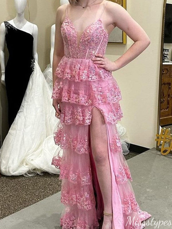 Sexy Spaghetti Strap V-neck A-line Long Prom Dress Ideas, Evening Party Dresses,ZX1135