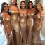 Sexy V-Neck Side Slit Gold Bodycon Long Bridesmaid Dresses Online, BL89