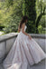 Classy Appliqued Square Spaghetti Strap Beige Tulle A-Line Long Prom Evening Dress,ZX261