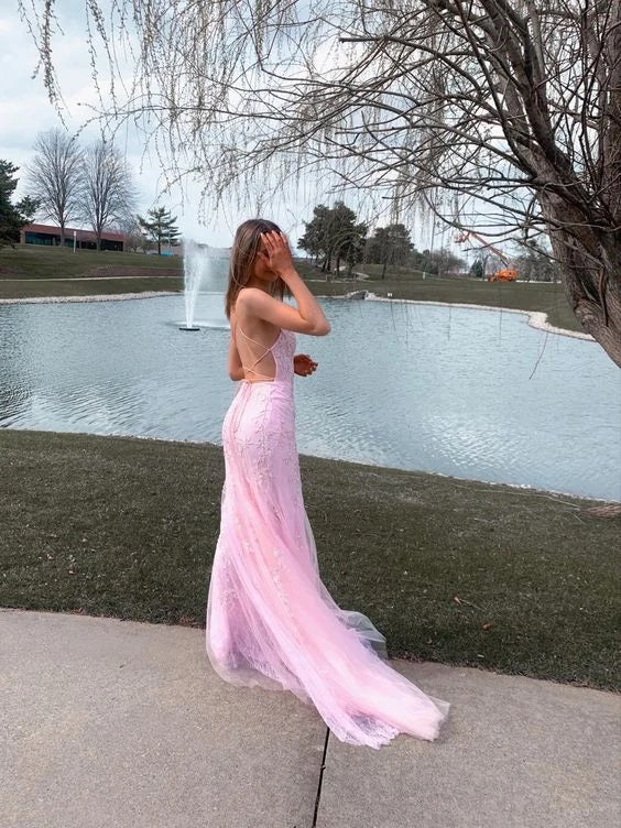 Pretty Pink Mermaid Backless Long Prom Dress Ideas, Evening Party Dresses,ZX469