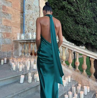 Sexy Green Sheath Halter Side Slit Maxi Long Prom Evening Party Women Dresses ,ZX395