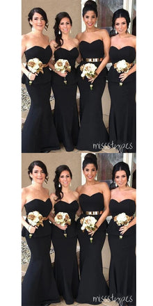 Elegant Black Sweetheart Mermaid Sleeveless Soft Satin Long Bridesmaid Dresses Online, BL101