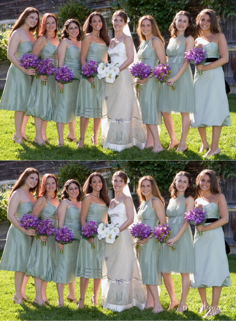 Soft Beautiful Green Spaghetti Strap Tea-Length Bridesmaid Dresses Online, BL49