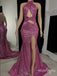 Asymmetrical Bodycon Purple Halter Sleeveless Long Popular Mermaid Prom Dresses,ZX114