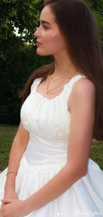 Elegant White A-line Long Prom Dress Ideas, Evening Party Dresses,ZX1145