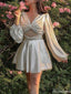 Elegant Long Sleeves V-neck A-line Short Mini Homecoming Dress,HM550