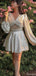 Elegant Long Sleeves V-neck A-line Short Mini Homecoming Dress,HM550