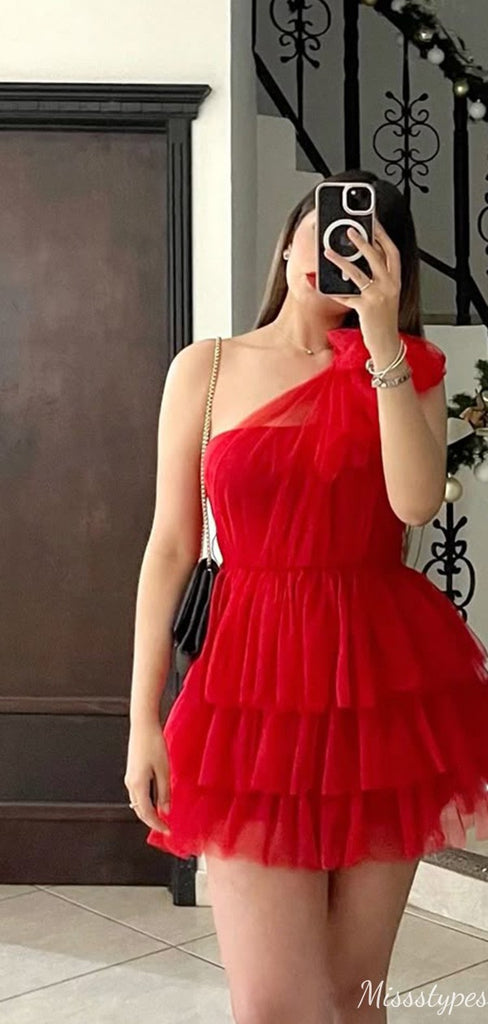 Casual One-shoulder A-line Short Mini Homecoming Dress,HM551