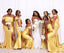 Yellow Pretty Mermaid Off Shoulder Side Slit Bridesmaid Dresses Online, BL08