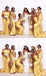 Yellow Pretty Mermaid Off Shoulder Side Slit Bridesmaid Dresses Online, BL08