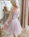 Princess Pink Tulle Pearl A-Line Full Sleeve Women Mini Party Homecoming Dresses,HM243