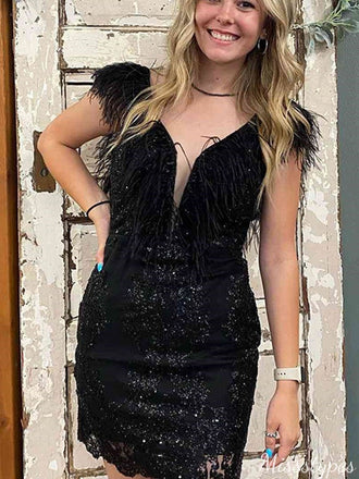 Sexy V-neck Lace Backless Sheath Short Mini Homecoming Dress,HM320