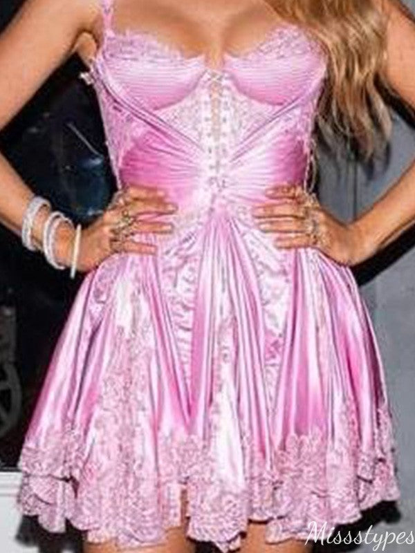 Gorgeous Spaghetti Strap A-line Short Mini Homecoming Dress,HM557