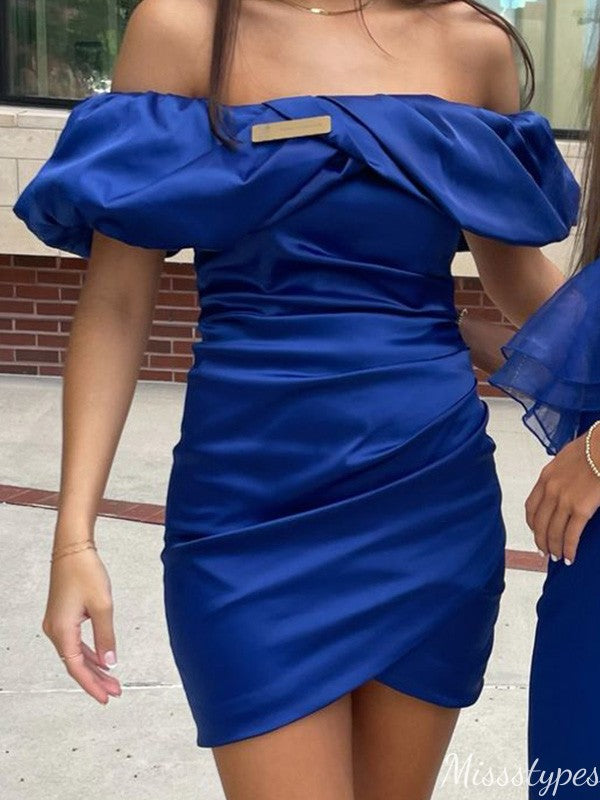 Elegant Off-shoulder Sheath Short Mini Homecoming Dress,HM558