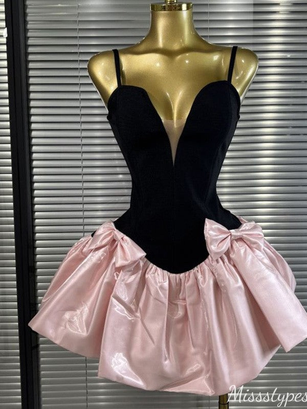 Elegant Spaghetti Strap V-neck A-line Short Mini Homecoming Dress,HM562