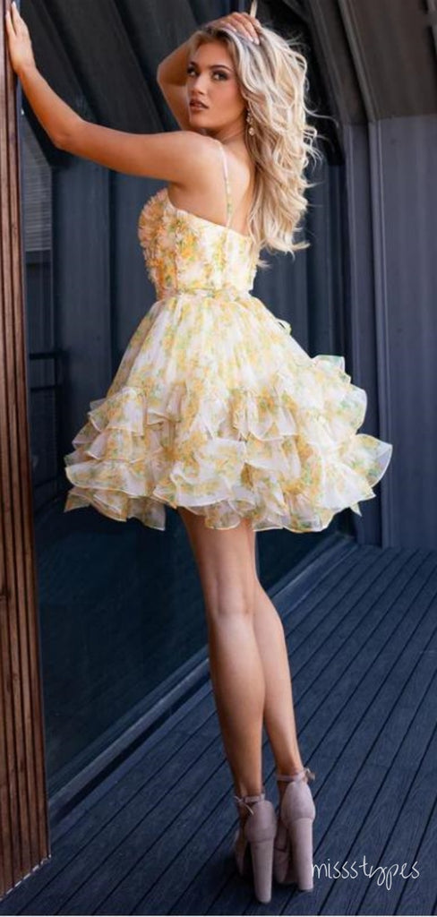 Lemon Yellow Beautiful A-Line Cute Mini New Arrival Homecoming Dresses,HM160