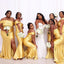 Yellow Pretty Mermaid Off Shoulder Side Slit Bridesmaid Dresses Online, BL08