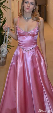 Casual Spaghetti Strap A-line Long Prom Dress Ideas, Evening Party Dresses,ZX1154